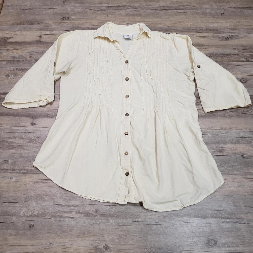 Sea Breeze Of California Shirt Womens Large White Cotton Button Roll Tab Tunic